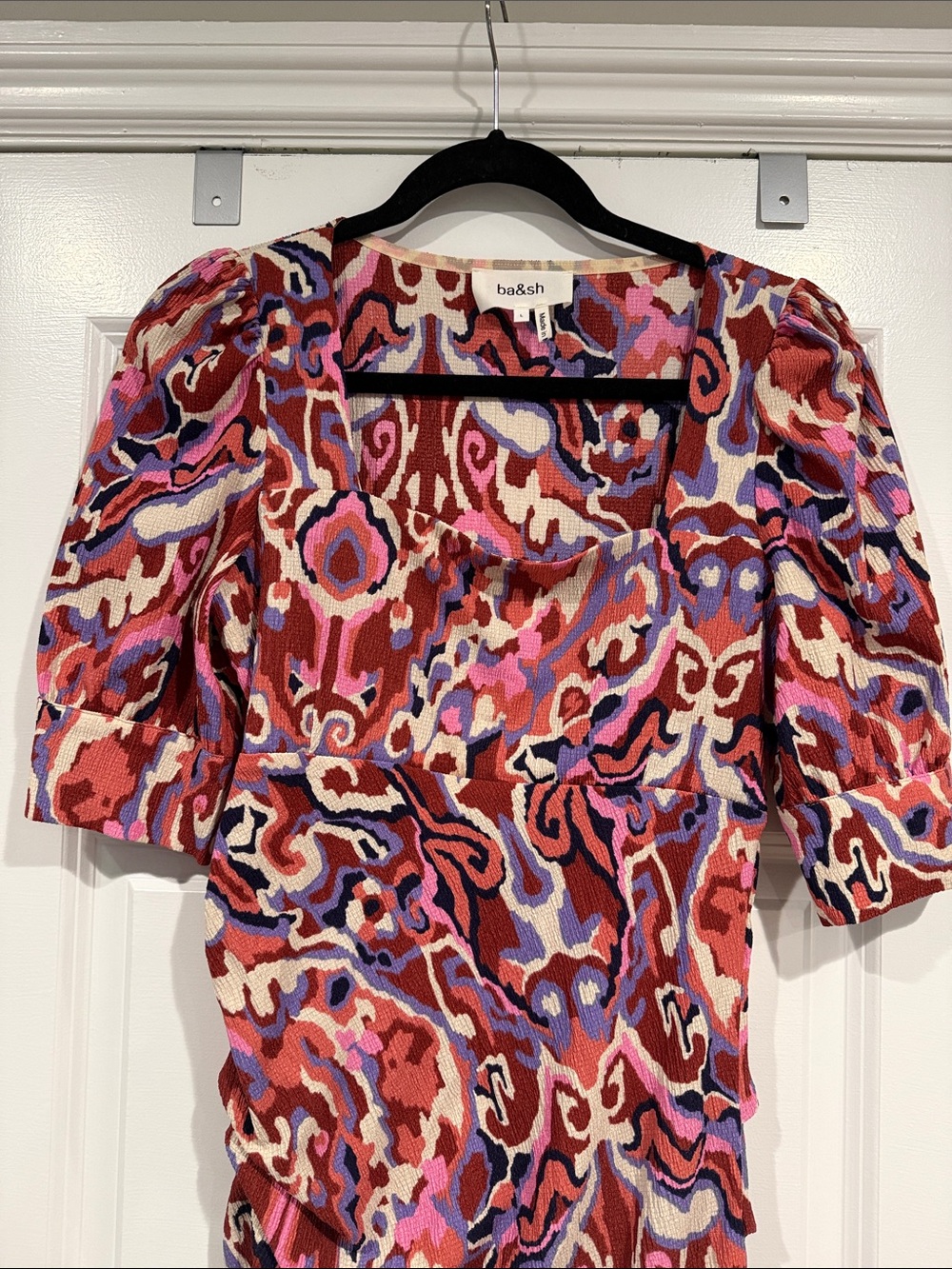 ba&sh Pink Multi Abstract Square-Neck Mini Dress - Picture 3 of 5